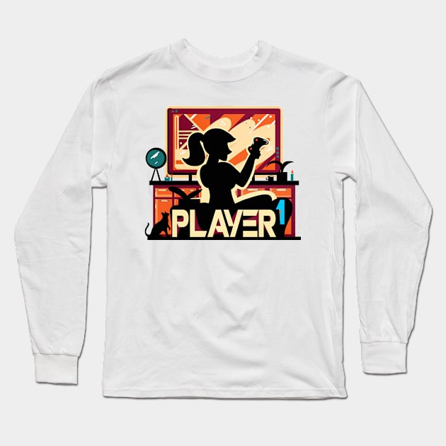 Player One Girlfriend Couple Matching Video Game Long Sleeve T-Shirt by enchantedrealm